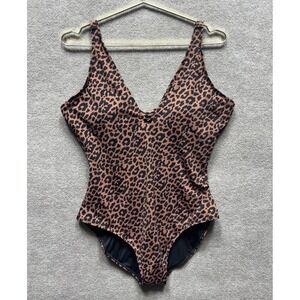 TA3 PLUNGEY SWIMSUIT ONE PIECE - 2XL Brown Black Cheetah Print Padded NWOT